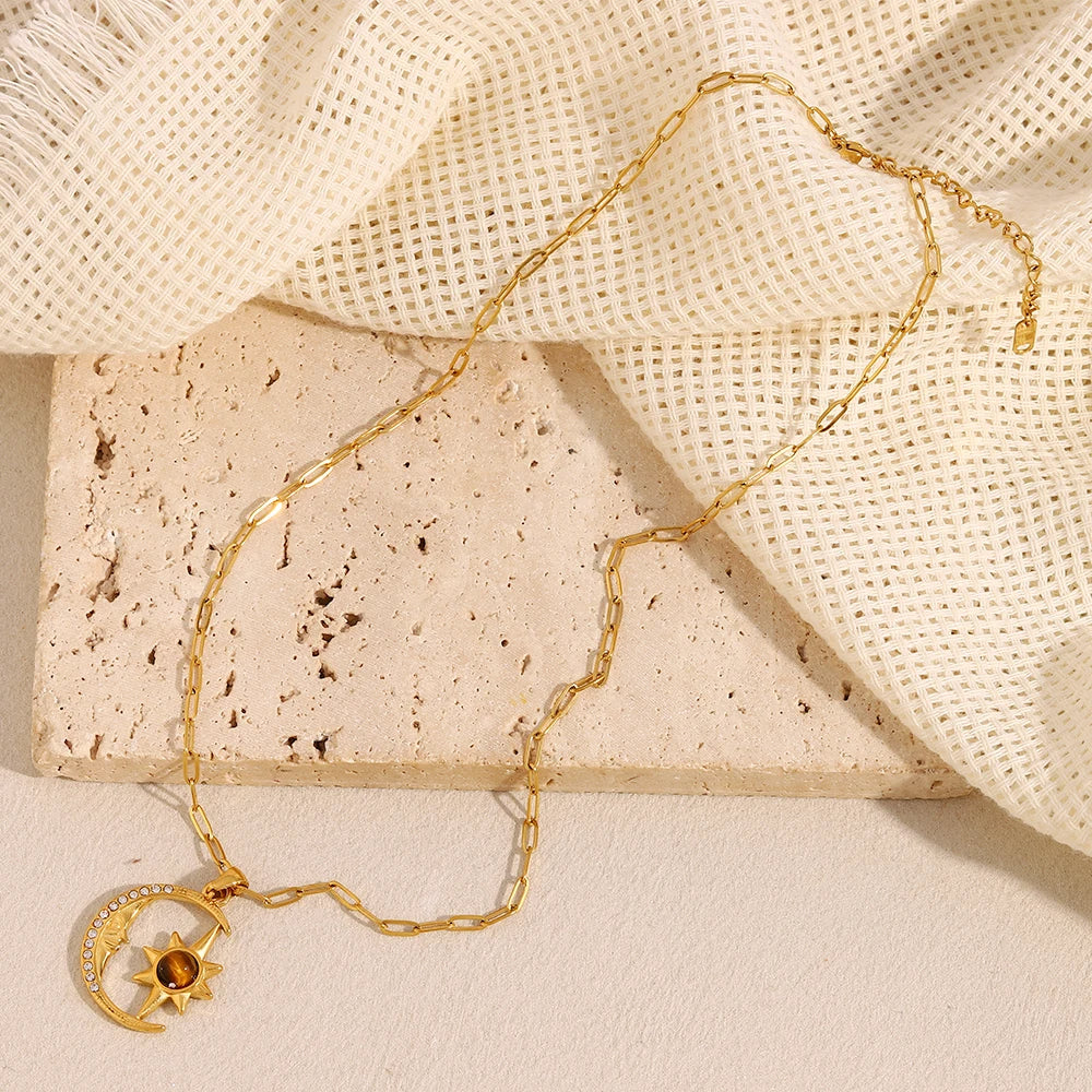 Sacred Balance - Moon Necklace with Tiger Eye