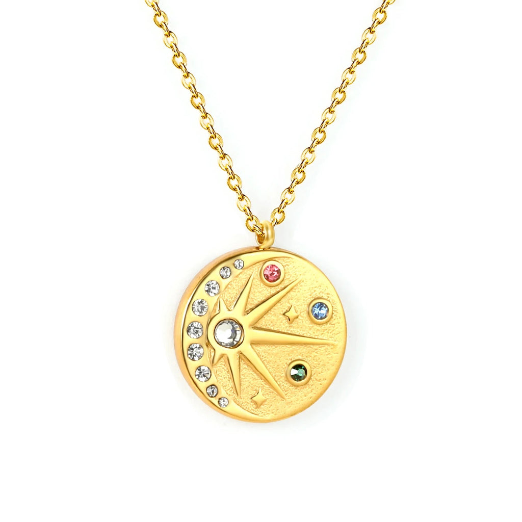 Joy and Positivity - 18k Necklace with Moon and Sun