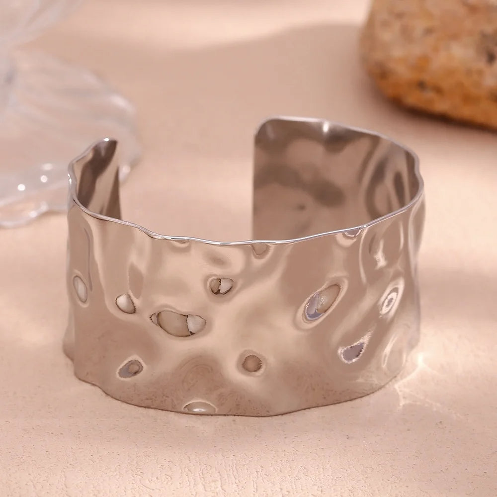 Waves of Light  Textured Wide Cuff Gold/Silver