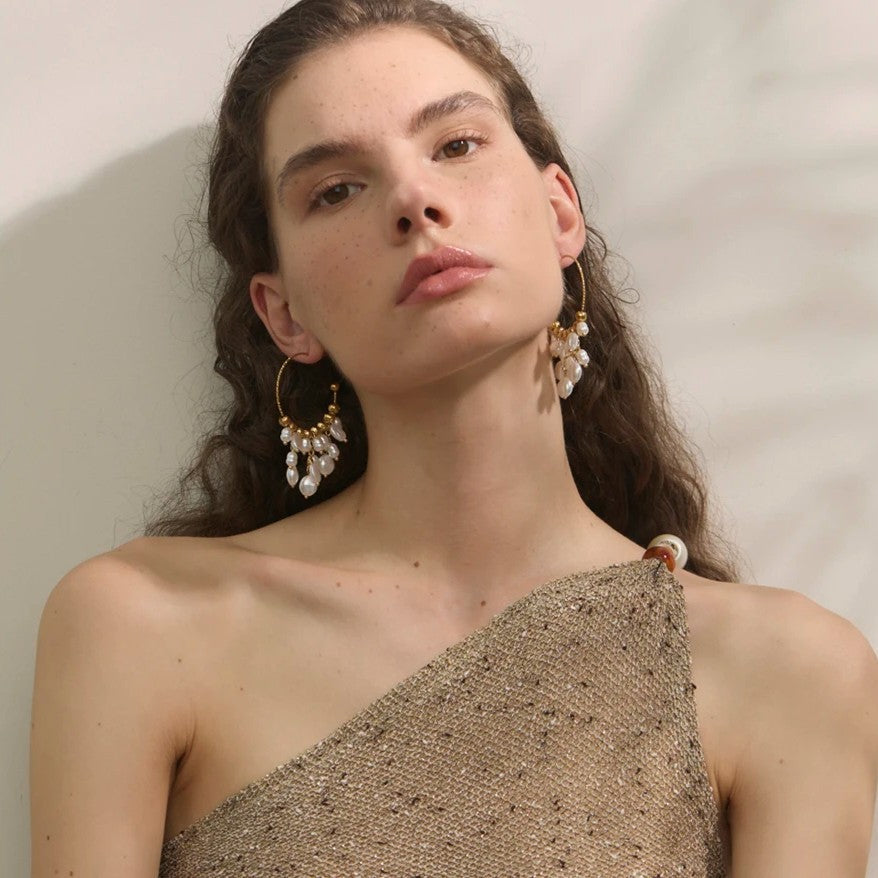 Free Expression - Exaggerated  Drop Earrings with Pearls