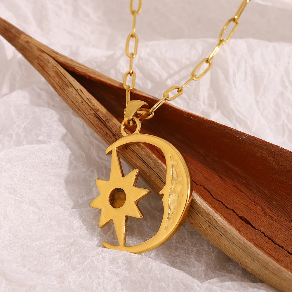 Sacred Balance - Moon Necklace with Tiger Eye