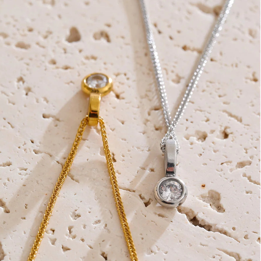 Lumière - Dainty Round Bezel Gold | Silver Necklace