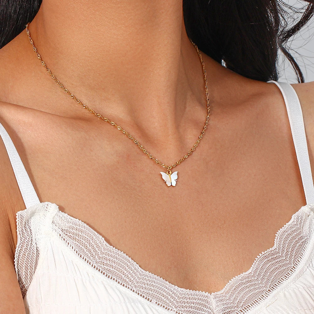 Butterfly Mother of Pearl Necklace and Earrings Set