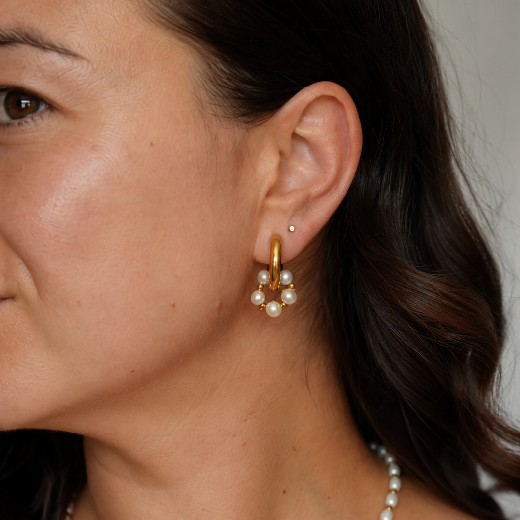 Pearl Crescents - 18k Hoop Earrings with Pearls