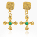 Faith's Embrace - Green Agate Cross Drop Earrings