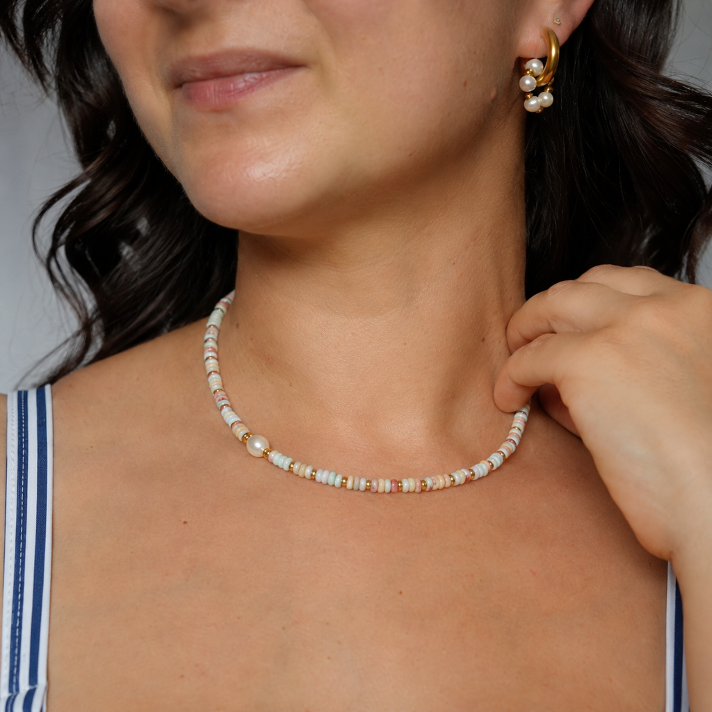 Open and Balanced - Jasper Necklace with Pearl