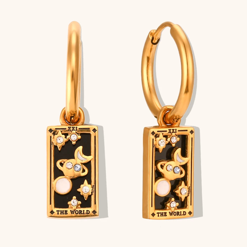 The World - Tarot Card Hoop Earrings