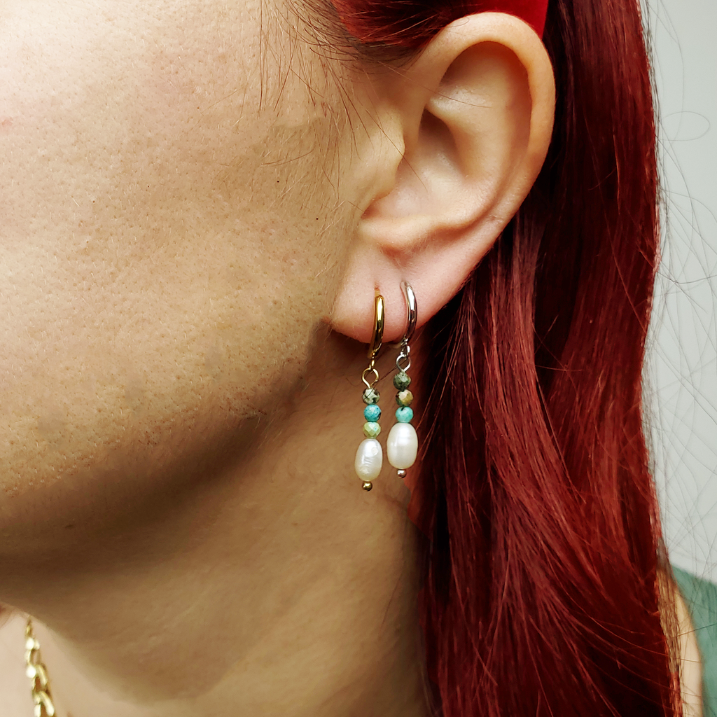 Balance the mind - Drop Earrings with Turquoise and Pearl