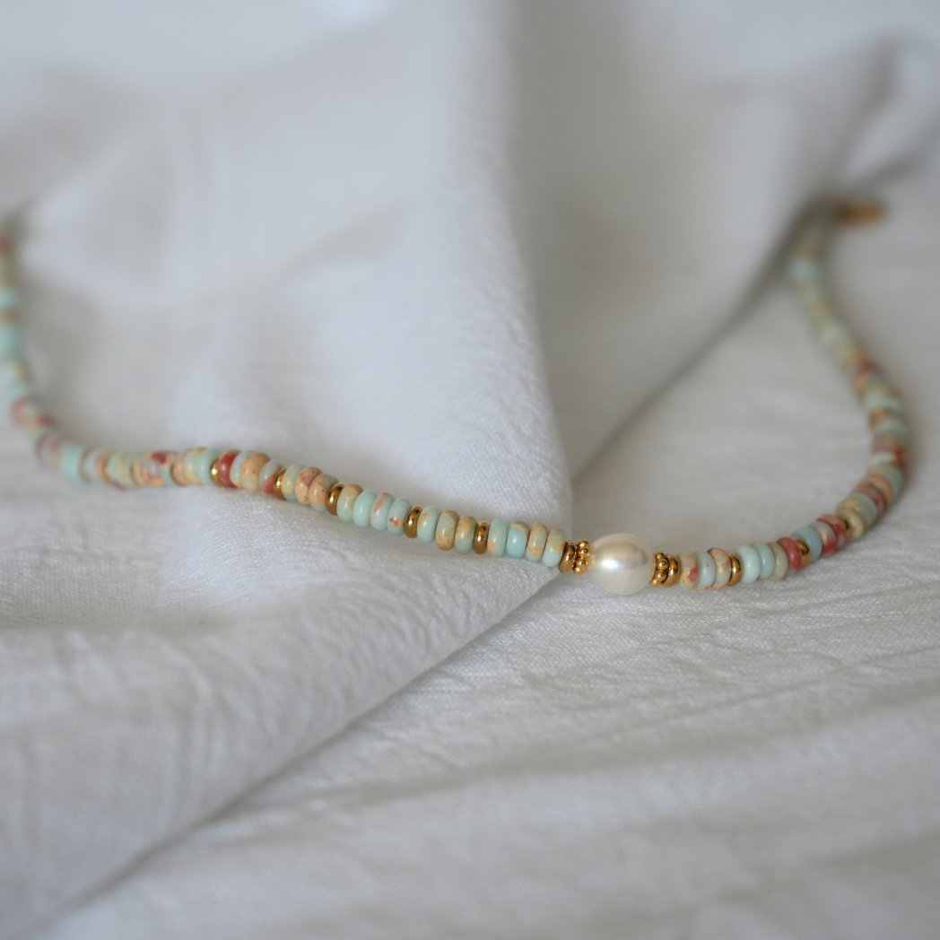 Open and Balanced - Jasper Necklace with Pearl