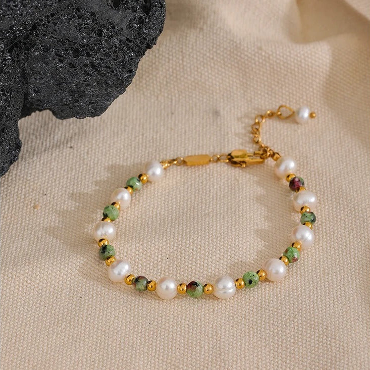 Extra Abundance - Green Jasper and Pearls Bracelet