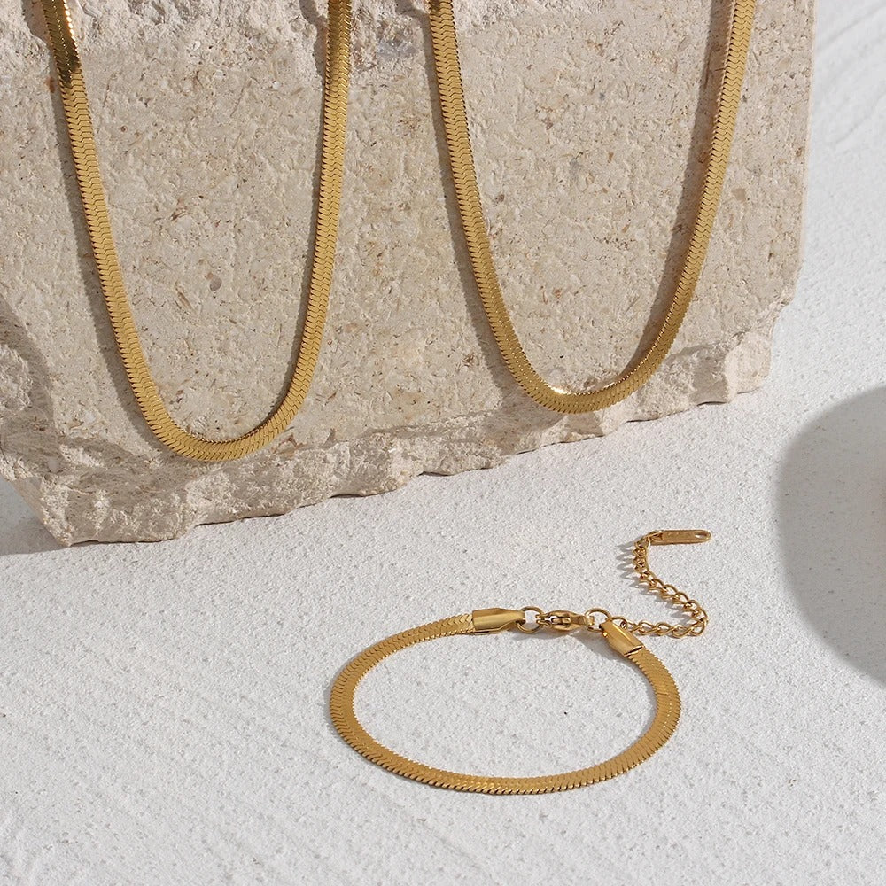 Gold / Silver Flat Snake  Herringbone Necklace