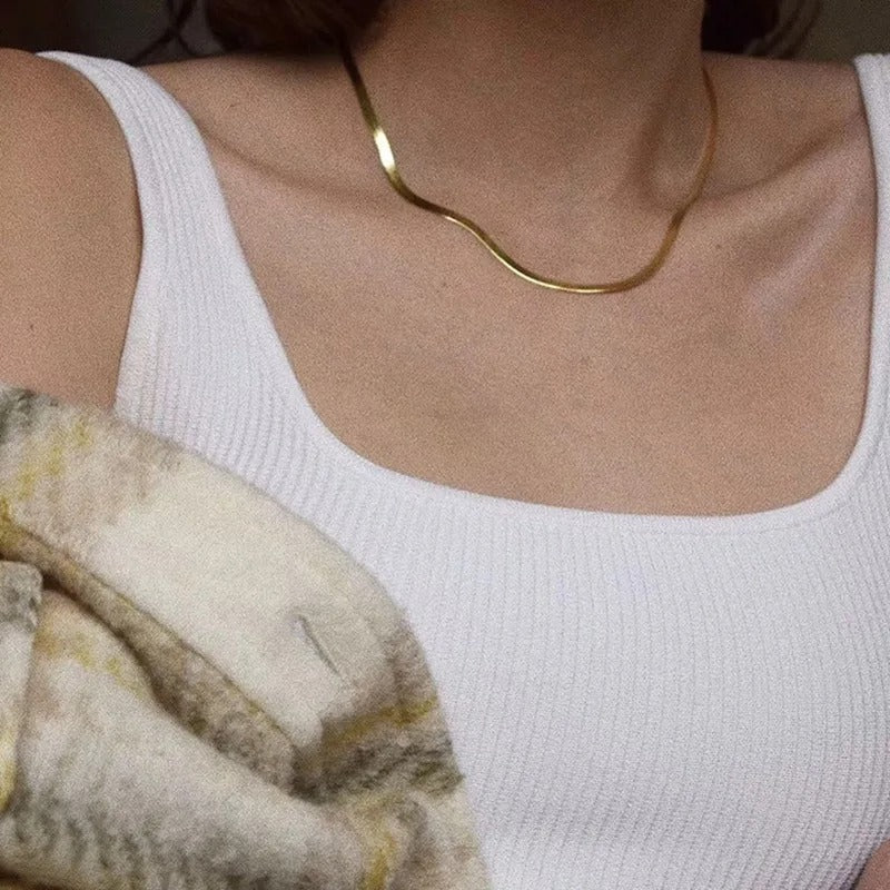 Gold / Silver Flat Snake  Herringbone Necklace