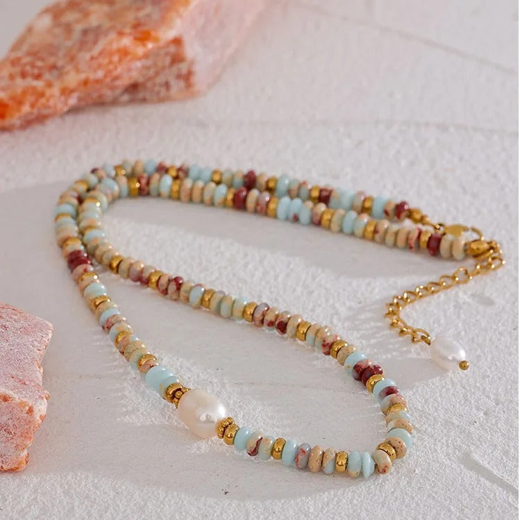 Open and Balanced - Jasper Necklace with Pearl