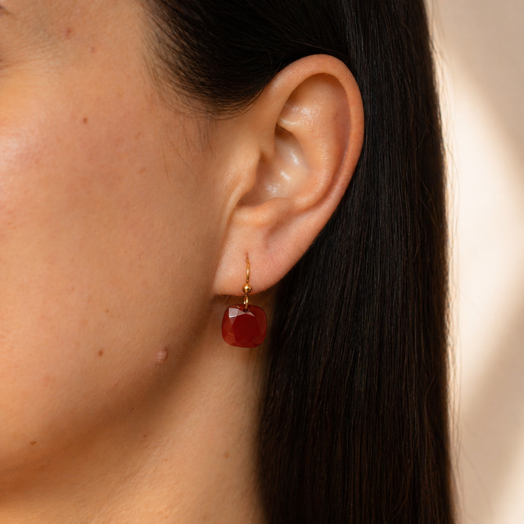 Mind Power - Faceted Red Agate Drop Earrings