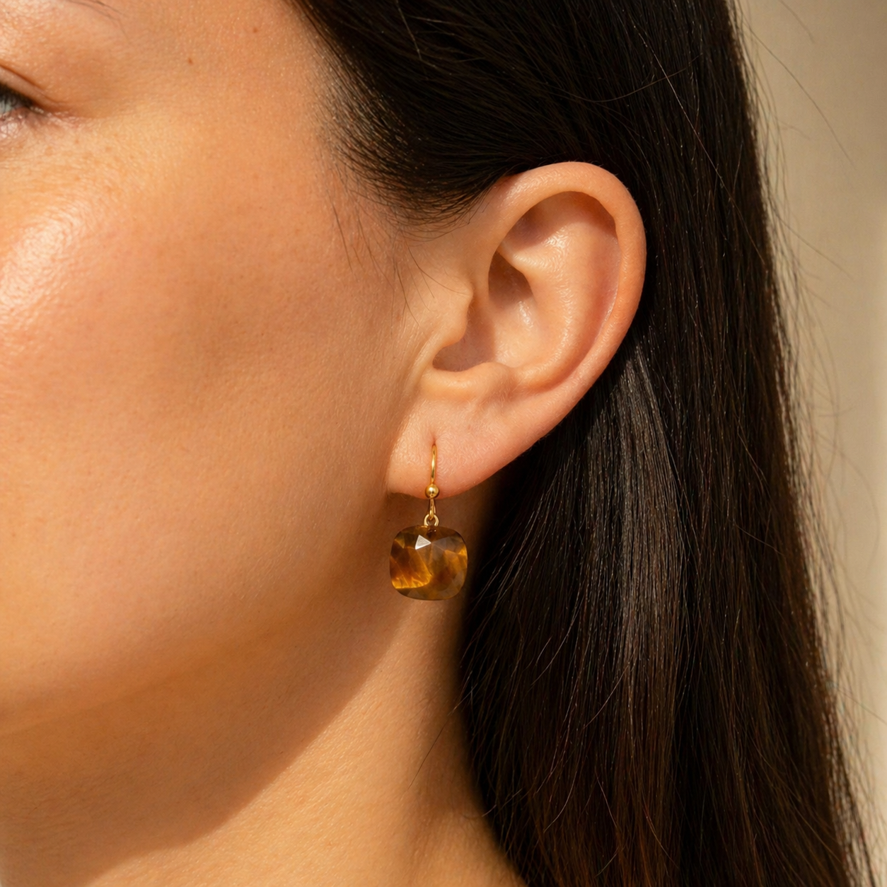 Personal Strength - Faceted Tiger’s Eye Drop Earrings