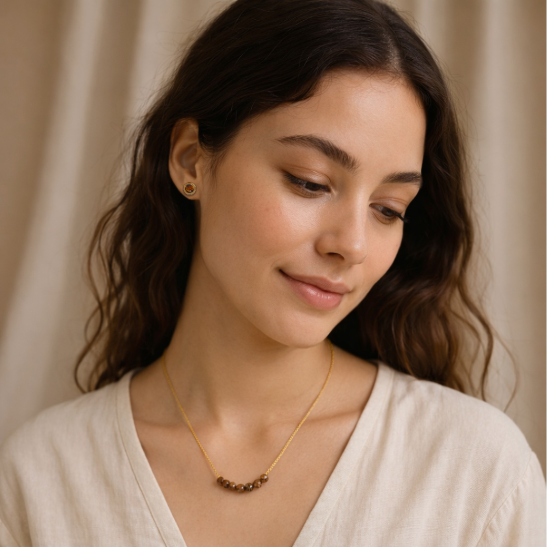 Harness Strength - Gold Stud Earrings with Tiger's Eye