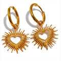 Sun-Kissed Love: Gold | Silver Heart Sun Hollow Drop Hoop Earrings